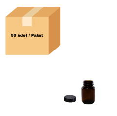 Cam Amber Şişe Geniş Ağız 50 ml - Siyah Kapaklı Tablet Şişe 50 Adet *