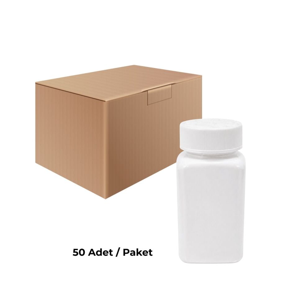 Kare Numune Şişe 150 ml - Bastır Aç Kapaklı Tablet Şişe 50 Adet 0