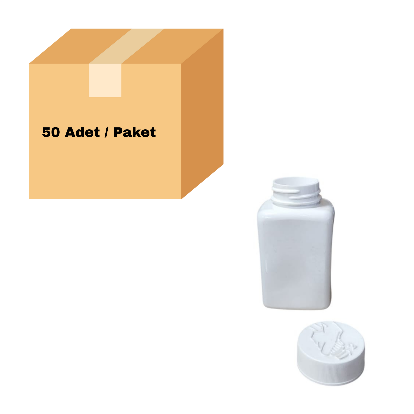 Kare Numune Şişe 200 ml - Bastır Aç Kapaklı Tablet Şişe 50 Adet