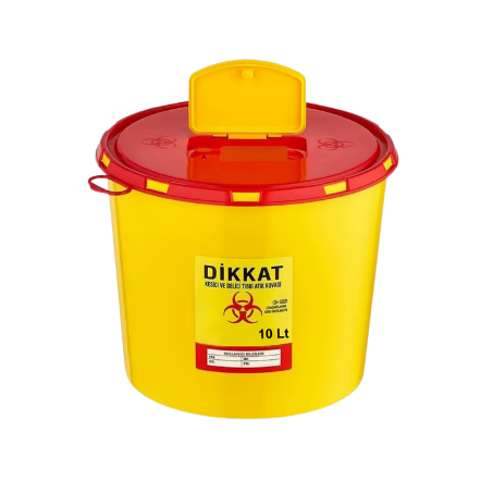 Tıbbi Atık Kovası 10 Lt - Yuvarlak Atık Toplama Kabı