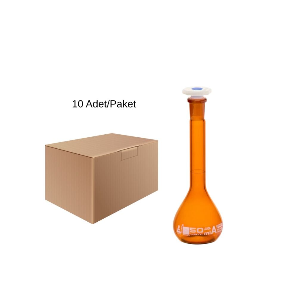 Balon Joje Amber 50 ml Plastik Kapaklı 10 Adet – Laboratuvar Ölçüm Şişesi