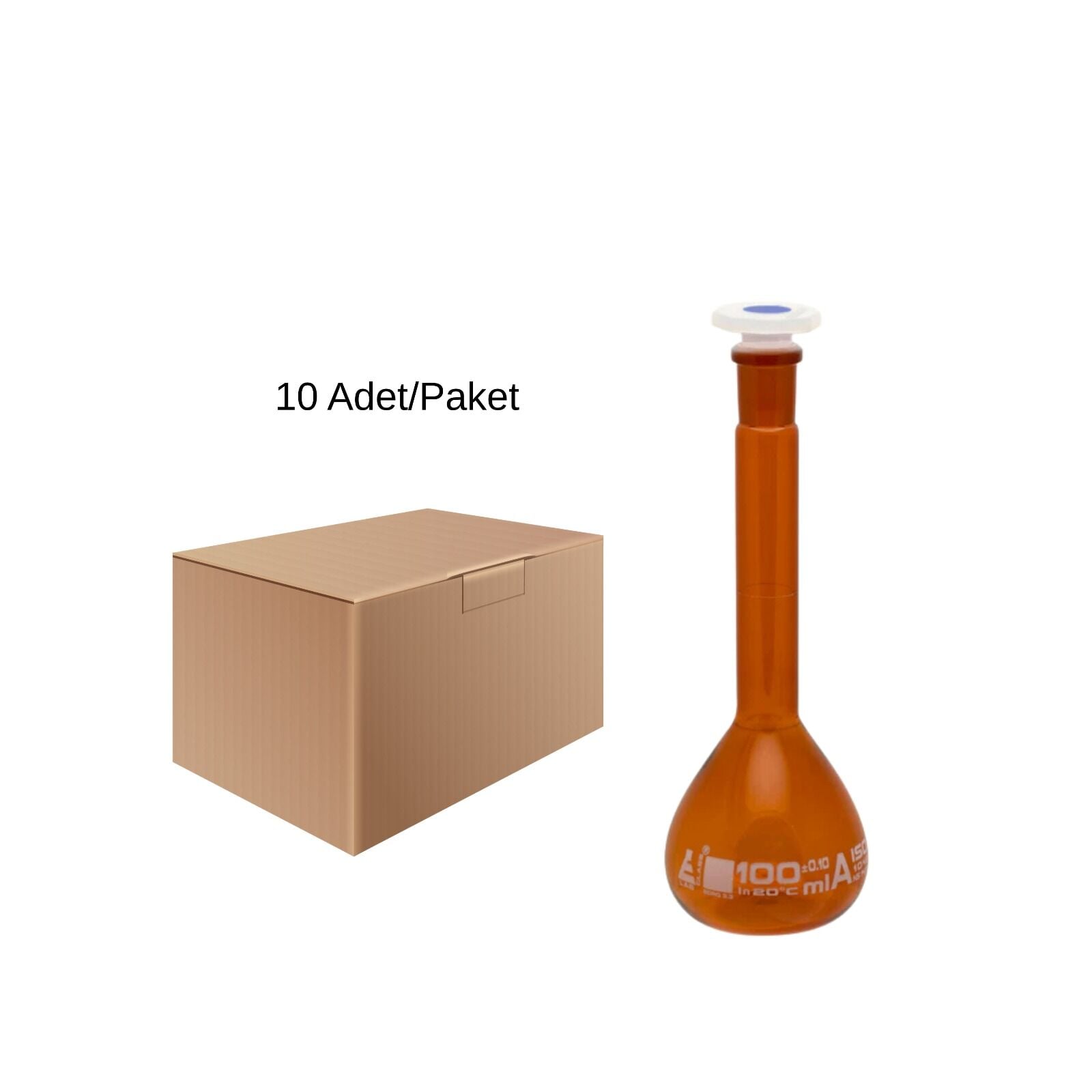 Balon Joje Amber 100 ml Plastik Kapaklı 10 Adet – Laboratuvar Ölçüm Şişesi