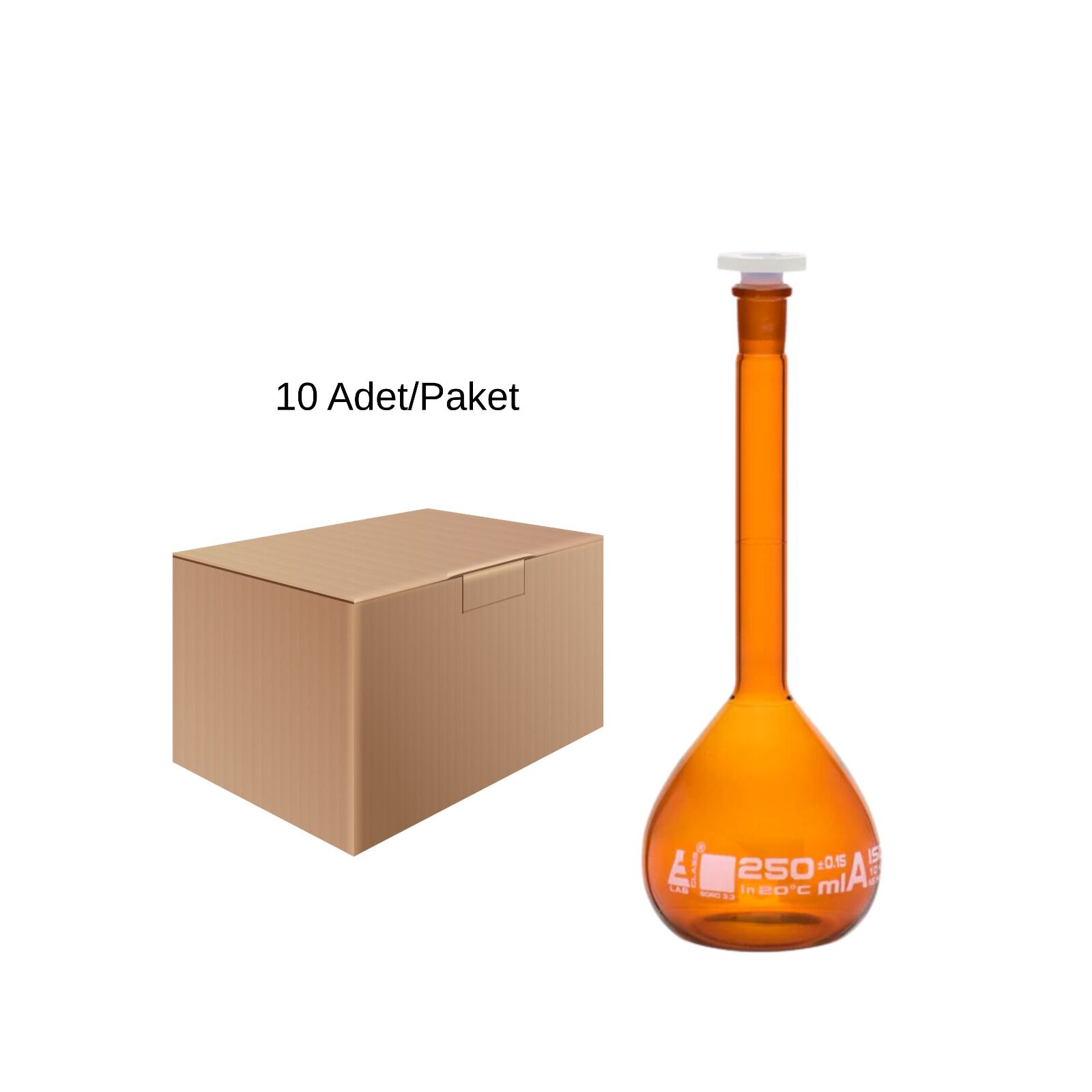 Balon Joje Amber 250 ml Plastik Kapaklı 10 Adet – Laboratuvar Ölçüm Şişesi