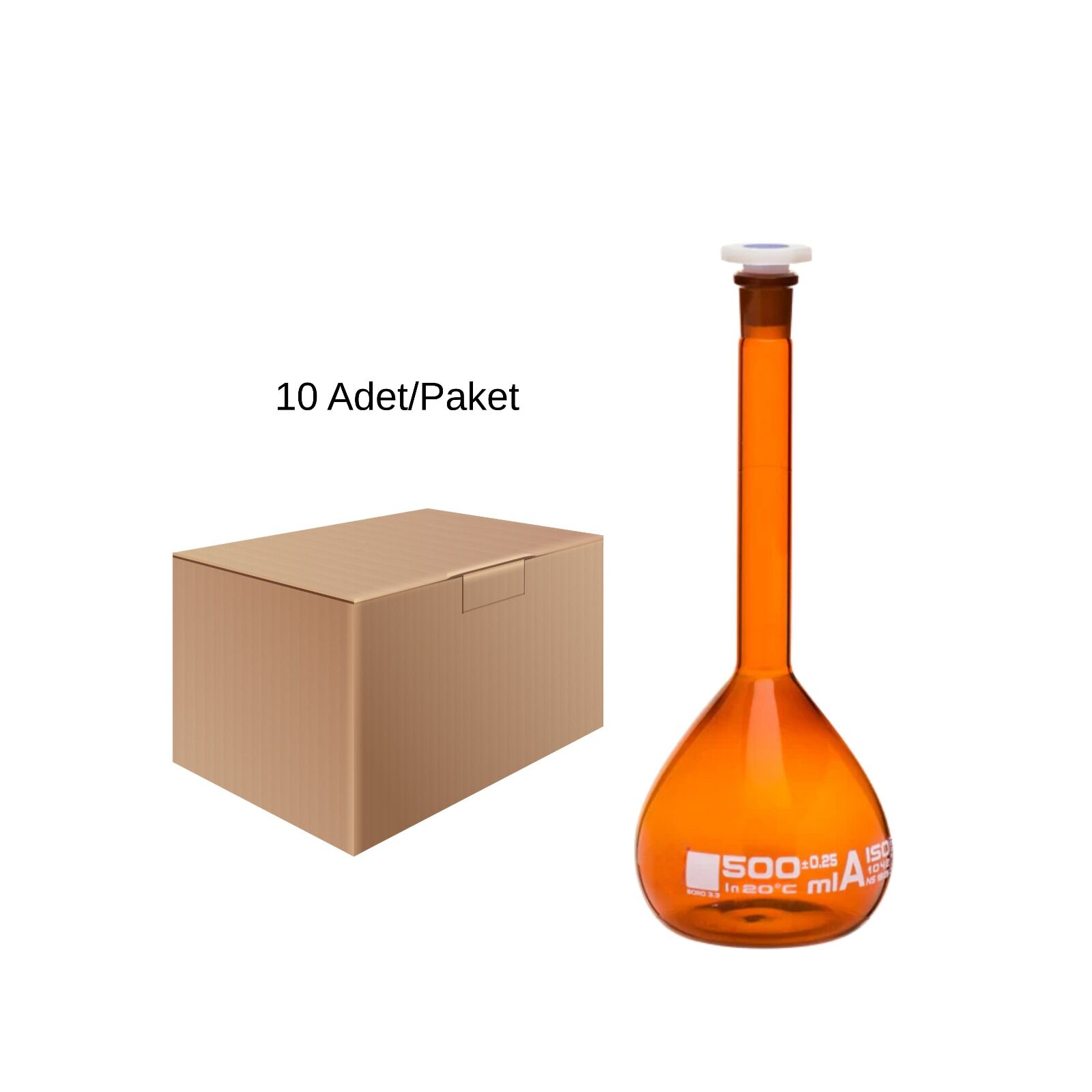 Balon Joje Amber 500 ml Plastik Kapaklı 10 Adet – Laboratuvar Ölçüm Şişesi
