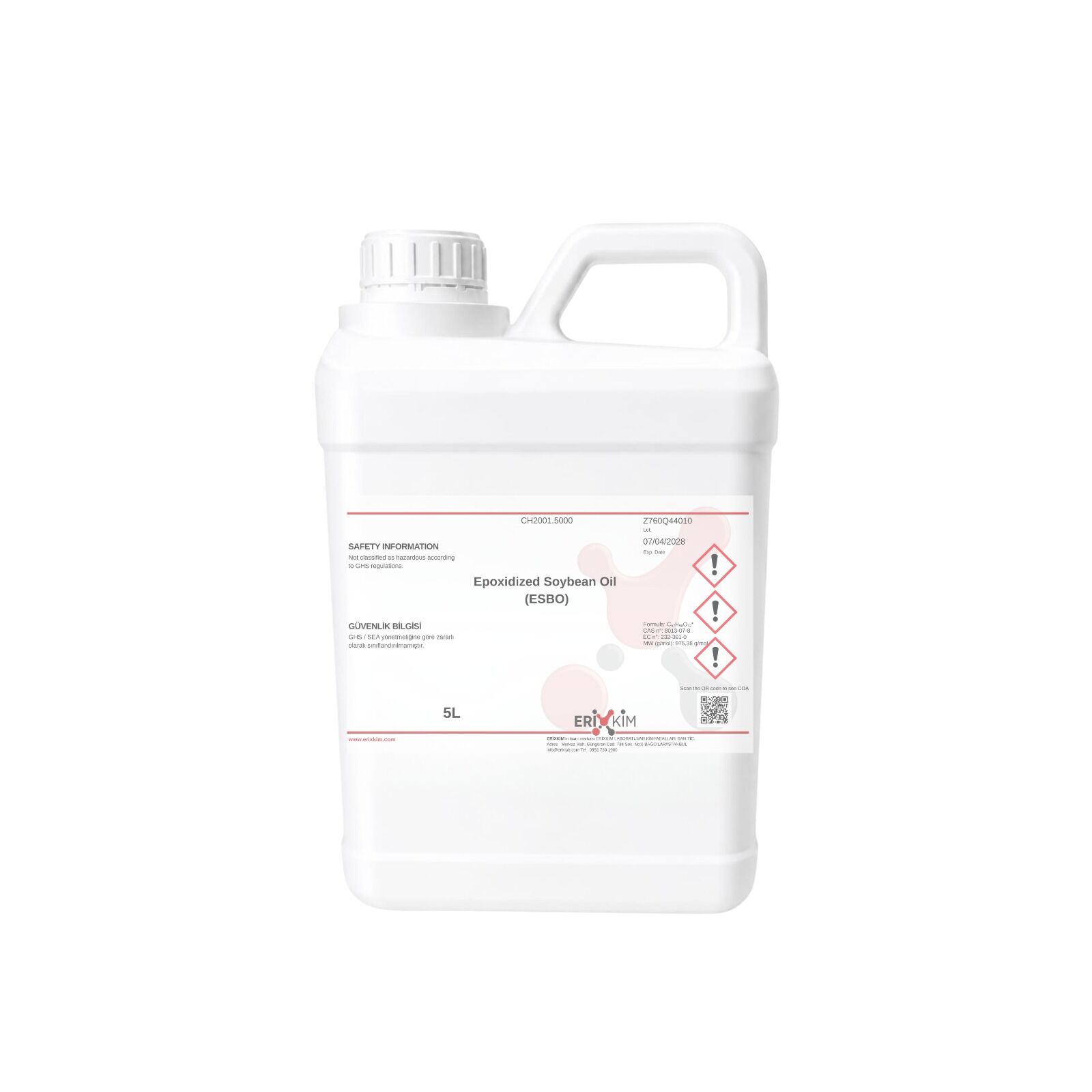 ESBO Epoksi Soya Yağı 5 Litre – PVC Stabilizatör ve Plastikleştirici