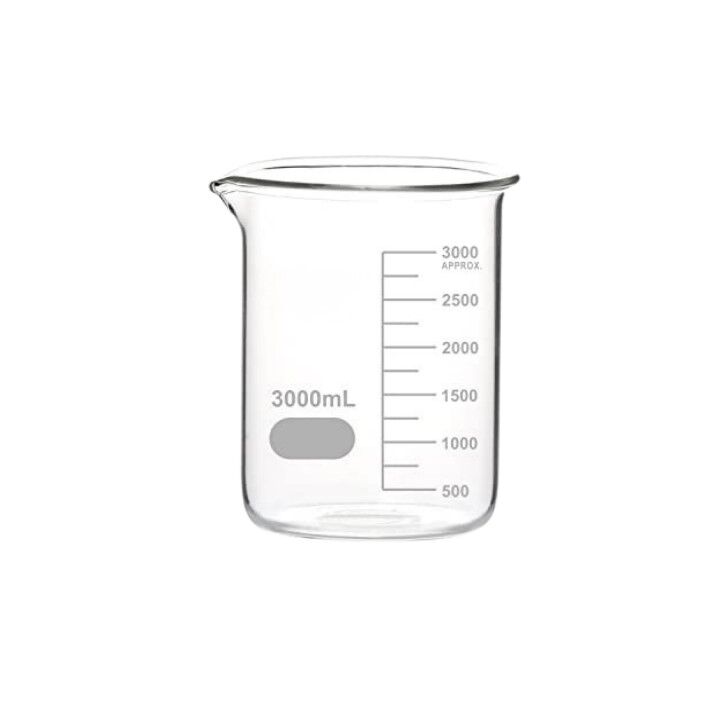 Cam Beher Kısa Form 3000 ml – Isıya Dayanıklı Beher