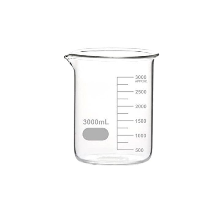 Cam Beher Kısa Form 3000 ml – Isıya Dayanıklı Beher