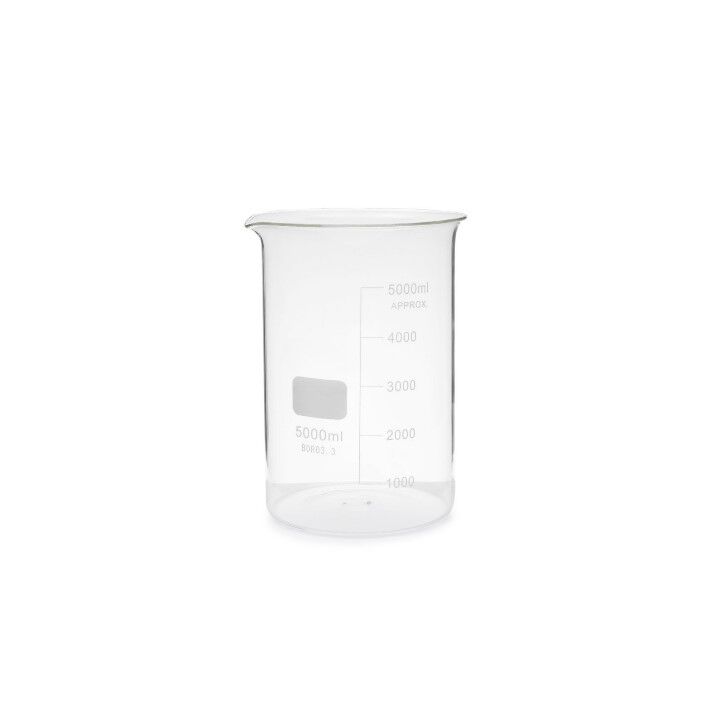 Cam Beher Kısa Form 5000 ml – Isıya Dayanıklı Beher