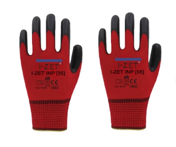 I-ZET INP05 Kırmızı siyah polyester örme nitril eldiven