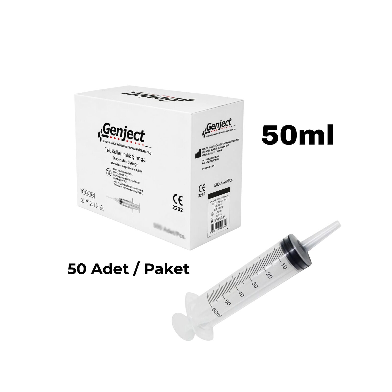 Steril Enjektör 50 cc İğnesiz 50 Adet - Beslenme Şırıngası