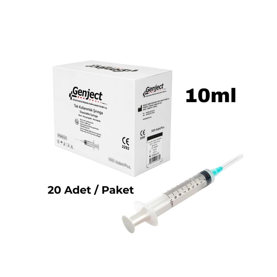 Steril Enjektör 10 cc 3 Parça 20 Adet - Tek Kullanımlık Luer Slip Şırınga