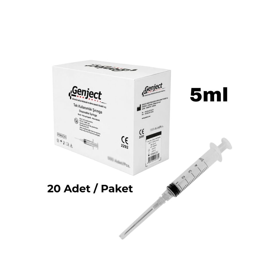 Steril Enjektör 5 cc 3 Parça 20 Adet - Tek Kullanımlık Luer Slip Şırınga