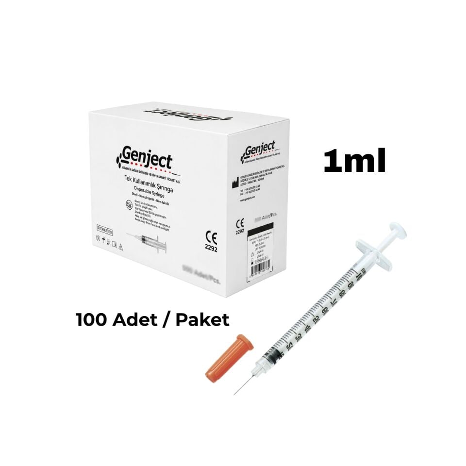 Steril Enjektör 1 cc 3 Parça 100 Adet - Tek Kullanımlık Şırınga