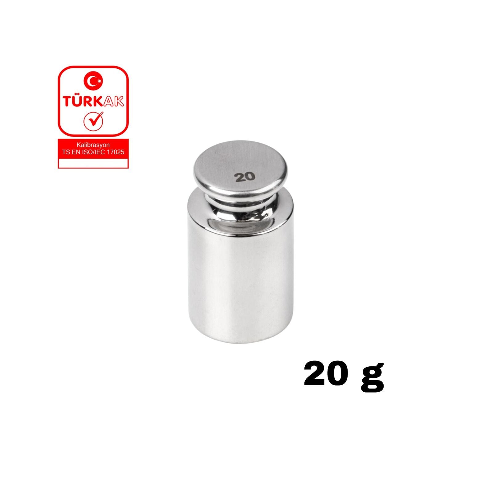 Kalibrasyon Kütlesi 20 gr - F1 Sınıfı Paslanmaz Çelik Etalon Ağırlık